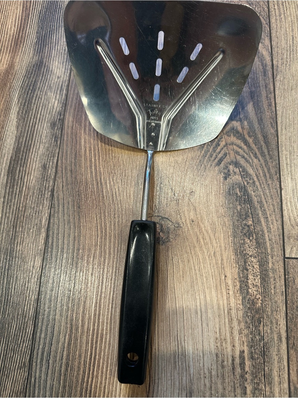 Vtg Foley Curved Stainless Wide Slotted Spatula Turner Flipper Black Handle